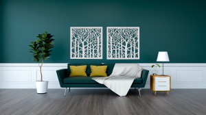 DEKORACYJNY PANEL AŻUROWY, FOREST, DRZEWA, DEKORACJA ŚCIENNA 3D, ORNAMENT, DYPTYK, BIAŁY