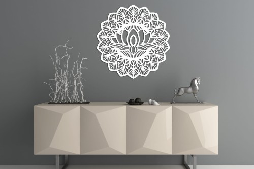 AŻUROWA DEKORACJA ŚCIENNA 3D, MANDALA, YOGA, PIĘKNY, DEKORACYJNY PANEL, BIAŁY 