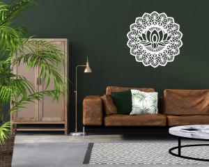 AŻUROWA DEKORACJA ŚCIENNA 3D, MANDALA, YOGA, PIĘKNY, DEKORACYJNY PANEL, BIAŁY 