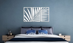 DEKORACYJNY TRYPTYK AŻUROWY, LIŚĆ PALMY, DŻUNGLA MIEJSKA, TROPIKI, DEKORACJA ŚCIENNA 3D, ORNAMENT, 80 x 140 cm,BIAŁY
