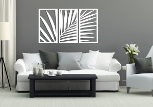 DEKORACYJNY TRYPTYK AŻUROWY, LIŚĆ PALMY, DŻUNGLA MIEJSKA, TROPIKI, DEKORACJA ŚCIENNA 3D, ORNAMENT, 80 x 140 cm,BIAŁY