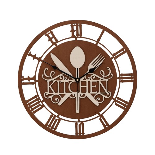 DEKORACYJNY ZEGAR AŻUROWY DO KUCHNI, SOSNA