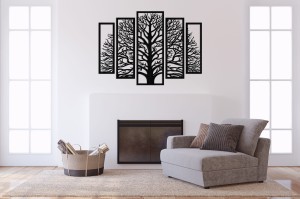 3D AŻUROWA DEKORACJA ŚCIENNA, DRZEWO ŻYCIA,  5 CZĘŚCI, PANELE AŻUROWE , CZARNY