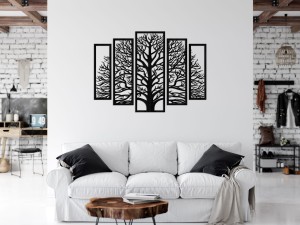 3D AŻUROWA DEKORACJA ŚCIENNA, DRZEWO ŻYCIA,  5 CZĘŚCI, PANELE AŻUROWE , CZARNY
