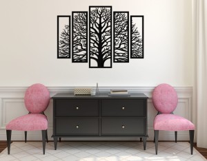 3D AŻUROWA DEKORACJA ŚCIENNA, DRZEWO ŻYCIA,  5 CZĘŚCI, PANELE AŻUROWE , CZARNY
