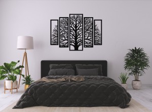 3D AŻUROWA DEKORACJA ŚCIENNA, DRZEWO ŻYCIA,  5 CZĘŚCI, PANELE AŻUROWE , CZARNY