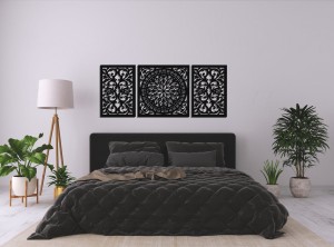 DEKORACYJNY OBRAZ AŻUROWY 3D, DEKORACJA ŚCIENNA, GIOVANNA, TRYPTYK, ORNAMENT, 70 x 168 cm , CZARNY