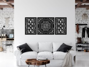 DEKORACYJNY OBRAZ AŻUROWY 3D, DEKORACJA ŚCIENNA, GIOVANNA, TRYPTYK, ORNAMENT, 70 x 168 cm , CZARNY