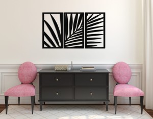 DEKORACYJNY TRYPTYK AŻUROWY, LIŚĆ PALMY, DŻUNGLA MIEJSKA, TROPIKI, DEKORACJA ŚCIENNA 3D, ORNAMENT, 80 x 140 cm, CZARNY
