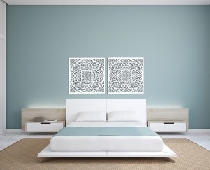 AŻUROWY PANEL DEKORACYJNY, MAROKAŃSKA ROZETA, DEKORACJA ŚCIENNA 3D,ORNAMENT, DYPTYK,  BIAŁY