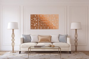 DEKORACYJNY TRYPTYK AŻUROWY, KWIATOWA ORNAMENTYKA, DEKORACJA ŚCIENNA 3D, 80 x 150 cm , ZŁOTY