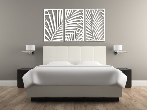 DEKORACYJNY TRYPTYK AŻUROWY, PALMY, DŻUNGLA, TROPIKI, DEKORACJA ŚCIENNA 3D, ORNAMENT, 78 x 140 cm, CZARNY