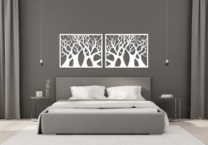 DEKORACYJNY PANEL AŻUROWY, DRZEWA, DEKORACJA ŚCIENNA 3D, ORNAMENT,50 x 70 cm , BIAŁY