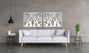 DEKORACYJNY PANEL AŻUROWY, DRZEWA, DEKORACJA ŚCIENNA 3D, ORNAMENT,50 x 70 cm , BIAŁY