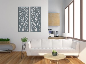 DEKORACYJNY, AŻUROWY PANEL ŚCIENNY, OBRAZ 3D, DRZEWA PIONOWE, 42 x 105 cm, DYPTYK , CZARNY