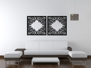 DEKORACYJNY PANEL AŻUROWY, FLOREALI, DEKORACJA ŚCIENNA 3D, ORNAMENT, DYPTYK, CZARNY 