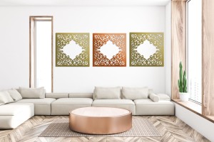 DEKORACYJNY PANEL AŻUROWY, FLOREALI, DEKORACJA ŚCIENNA 3D, ORNAMENT, DYPTYK, CZARNY 