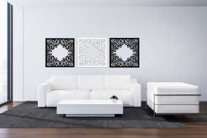 DEKORACYJNY PANEL AŻUROWY, FLOREALI, DEKORACJA ŚCIENNA 3D, ORNAMENT, DYPTYK, CZARNY 