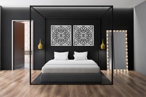 DEKORACYNY PANEL AŻUROWY, STYL MAROKAŃSKI, DEKORACJA ŚCIENNA 3D, ORNAMENT, DYPTYK, CZARNY