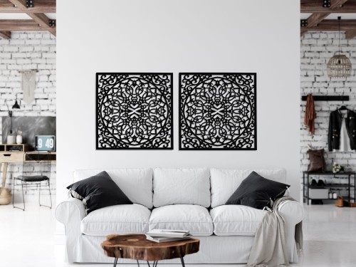 DEKORACYNY PANEL AŻUROWY, STYL MAROKAŃSKI, DEKORACJA ŚCIENNA 3D, ORNAMENT, DYPTYK, CZARNY