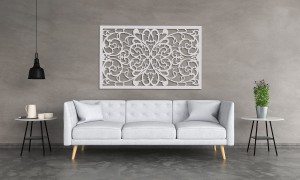 DEKORACYJNY PANEL AŻUROWY, ORNAMENT KWIATOWY, DEKORACJA ŚCIENNA 3D, 73 x 120 cm , BIAŁY