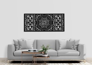 DEKORACYJNY OBRAZ AŻUROWY 3D, DEKORACJA ŚCIENNA, GIOVANNA,ORNAMENT, PANEL 53 x 120 cm, CZARNY