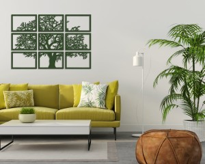 DEKORACYJNY TRYPTYK AŻUROWY, DRZEWO ŻYCIA, DEKORACJA ŚCIENNA 3D, MOZAIKA, ORNAMENT, 90 x 132 cm , CZARNY