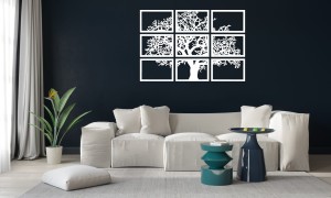 DEKORACYJNY TRYPTYK AŻUROWY, DRZEWO ŻYCIA, DEKORACJA ŚCIENNA 3D, MOZAIKA, ORNAMENT, 90 x 132 cm , CZARNY