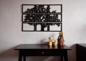 DEKORACYJNY TRYPTYK AŻUROWY, DRZEWO ŻYCIA, DEKORACJA ŚCIENNA 3D, MOZAIKA, ORNAMENT, 90 x 132 cm , CZARNY