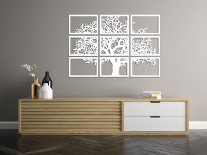 DEKORACYJNY TRYPTYK AŻUROWY, DRZEWO ŻYCIA, DEKORACJA ŚCIENNA 3D, MOZAIKA, ORNAMENT, 90 x 132 cm , CZARNY