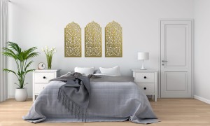 DEKORACYJNY PANEL AŻUROWY, OKNO MAROKAŃSKIE, DEKORACJA ŚCIENNA 3D, ORNAMENT, TRYPTYK , ZŁOTY