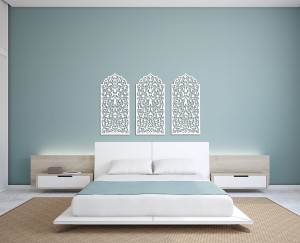 DEKORACYJNY PANEL AŻUROWY, OKNO MAROKAŃSKIE, DEKORACJA ŚCIENNA 3D, ORNAMENT, TRYPTYK , ZŁOTY