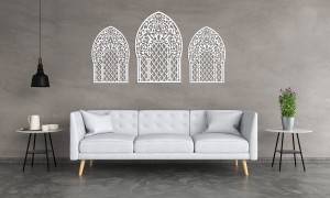 DEKORACYJNY PANEL AŻUROWY, OKNO MAROKAŃSKIE, DEKORACJA ŚCIENNA 3D, ORNAMENT, TRYPTYK , CZARNY