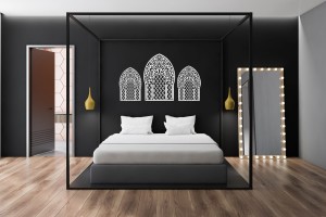 DEKORACYJNY PANEL AŻUROWY, OKNO MAROKAŃSKIE, DEKORACJA ŚCIENNA 3D, ORNAMENT, TRYPTYK , CZARNY