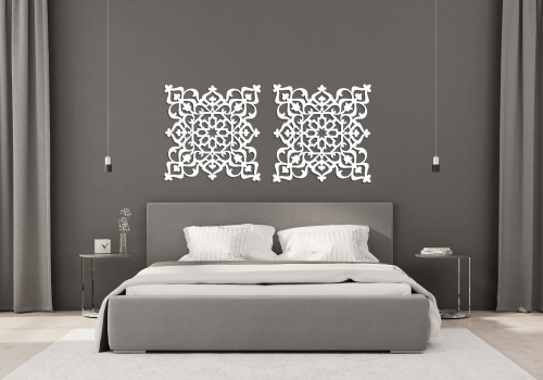 AŻUROWY PANEL DEKORACYJNY, STYL MAROKAŃSKI, DEKORACJA ŚCIENNA 3D, ORNAMENT, DYPTYK, BIAŁY