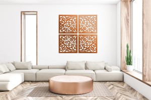 3D DEKORACYJNA GRAFIKA AŻUROWA, MAROKAŃSKI STYL, KOMPLET 4 PANELI 60 x 60 cm , ZŁOTY