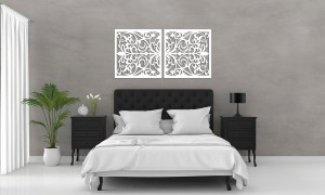 AŻUROWE PANELE DEKORACYJNE, VITTORIA, DYPTYK KWIATOWY, DEKORACJA ŚCIENNA 3D, ORNAMENT,60 x 120 cm, CZARNY