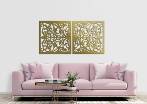 AŻUROWE PANELE DEKORACYJNE, VITTORIA, DYPTYK KWIATOWY, DEKORACJA ŚCIENNA 3D, ORNAMENT,60 x 120 cm, CZARNY