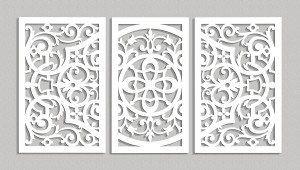 DEKORACYJNY TRYPTYK AŻUROWY, FLORELLE, DEKORACJA ŚCIENNA 3D,  ORNAMENT, 80 x 150 cm, CZARNY