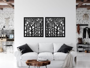 DEKORACYJNY PANEL AŻUROWY, FOREST, DRZEWA, DEKORACJA ŚCIENNA 3D, ORNAMENT, DYPTYK, BIAŁY