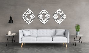 DEKORACYJNY PANEL AŻUROWY, SANTILLANE, DEKORACJA ŚCIENNA 3D, ORNAMENT, TRYPTYK , CZARNY