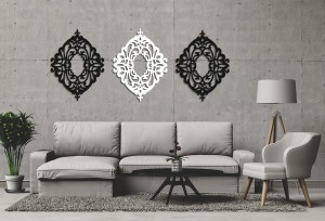 DEKORACYJNY PANEL AŻUROWY, SANTILLANE, DEKORACJA ŚCIENNA 3D, ORNAMENT, TRYPTYK , CZARNY