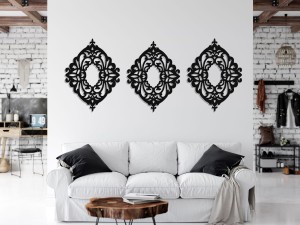 DEKORACYJNY PANEL AŻUROWY, SANTILLANE, DEKORACJA ŚCIENNA 3D, ORNAMENT, TRYPTYK , CZARNY