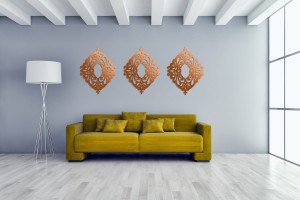 DEKORACYJNY PANEL AŻUROWY, SANTILLANE, DEKORACJA ŚCIENNA 3D, ORNAMENT, TRYPTYK , CZARNY