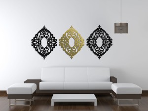 DEKORACYJNY PANEL AŻUROWY, SANTILLANE, DEKORACJA ŚCIENNA 3D, ORNAMENT, TRYPTYK , CZARNY