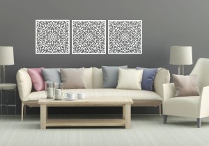 AŻUROWY TRYPTYK DEKORACYJNY,  KWIATOWY WZÓR, PANELE AŻUROWE, DEKORACJA NA ŚCIANĘ, CZARNY