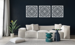 AŻUROWY TRYPTYK DEKORACYJNY,  KWIATOWY WZÓR, PANELE AŻUROWE, DEKORACJA NA ŚCIANĘ, CZARNY