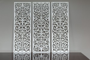 AŻUROWY TRYPTYK DEKORACYJNY, ALESSANDRIA, VINTAGE, RETRO, PANELE AŻUROWE, ORNAMENT, DEKORACJA ŚCIENNA 3D, CZARNY