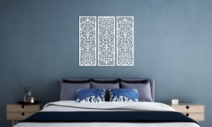 AŻUROWY TRYPTYK DEKORACYJNY, ALESSANDRIA, VINTAGE, RETRO, PANELE AŻUROWE, ORNAMENT, DEKORACJA ŚCIENNA 3D, CZARNY