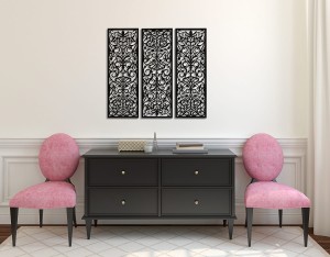 AŻUROWY TRYPTYK DEKORACYJNY, ALESSANDRIA, VINTAGE, RETRO, PANELE AŻUROWE, ORNAMENT, DEKORACJA ŚCIENNA 3D, CZARNY